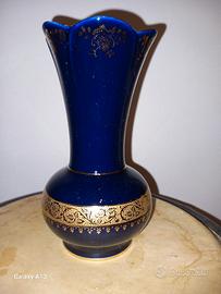 Vaso Limoges in porcellana blu cobalto e oro 