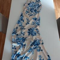 vestito a fiori avorio e azzurro lungo