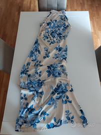 vestito a fiori avorio e azzurro lungo