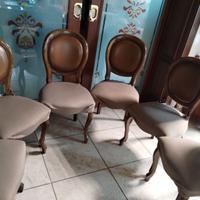 6 sedie a poltroncina in noce nazionale e pelle