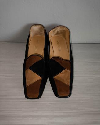 Eleganti mocassini patchwork in suede tricolore 