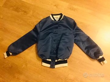 Giacca Bomber S in raso blu, panna e nero NUOVA