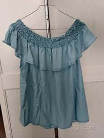 Blusa scollo bardot color jeans