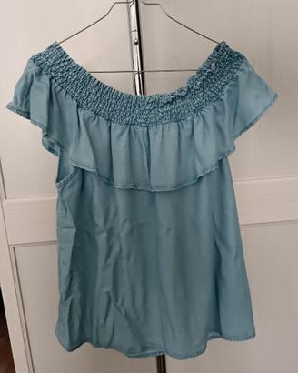 Blusa scollo bardot color jeans