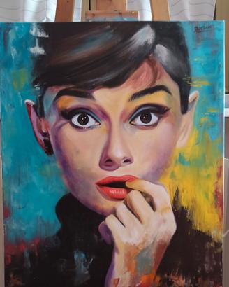 Quadro dipinto a mano arte moderna Audrey Hepburn