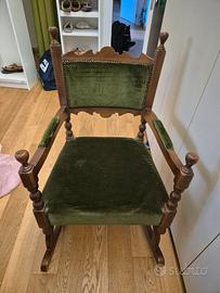 sedia a dondolo velluto verde vintage