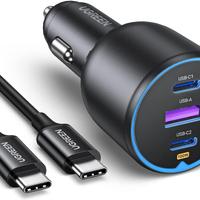 UGREEN Caricabatterie Auto 130W, 3 Porte USB C USB