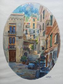 Dipinto di Amalfi a firma Lauro, FontanaCap é Ciuc