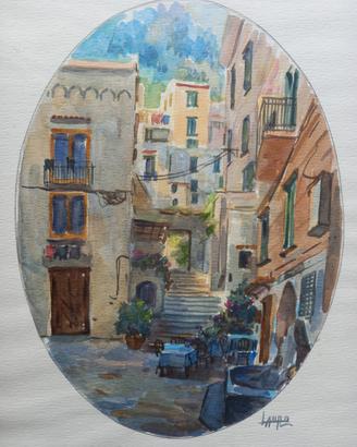 Dipinto di Amalfi a firma Lauro, FontanaCap é Ciuc