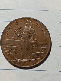 5 centesimi 1918 Italia su prora spl 