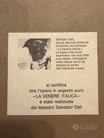 Incisione su argento Salvador Dalì Venere Italica