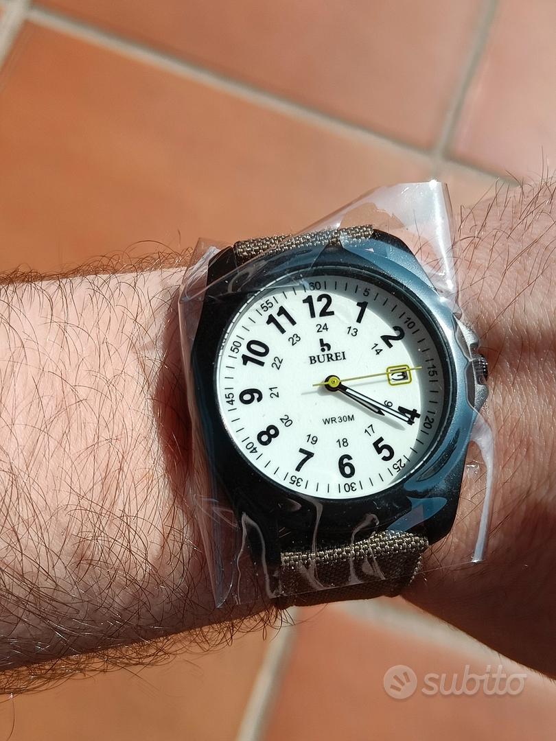 BUREI Orologio Uomo Militare Al Quarzo – 12/24 Ore, Data, Luminescente – Cinturino In Nylon E Pelle – 40 Mm - 4