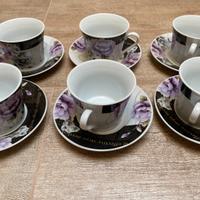 6 Tazze da tè con rose nero e lilla