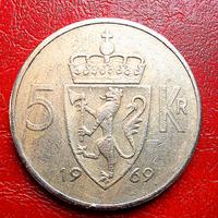Moneta 5 Corone Norvegia Krone 1969
