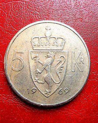 Moneta 5 Corone Norvegia Krone 1969