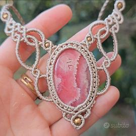 Collana in macramè con Rodocrosite 
