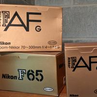 Nikon scatola f65 e obiettivi