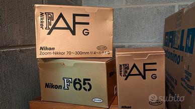 Nikon scatola f65 e obiettivi