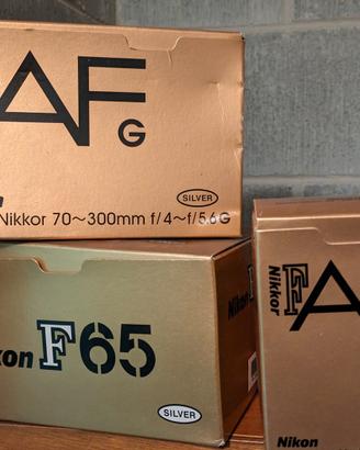 Nikon scatola f65 e obiettivi