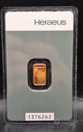 Lingotto oro 24KT 999 Heraeus 1 Grammo