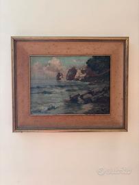 Quadro Olio su Tela Paesaggio Marino Scogliera