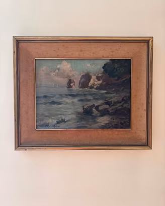 Quadro Olio su Tela Paesaggio Marino Scogliera