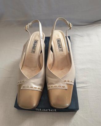 Decollete beige e oro, aperte dietro - Starlet