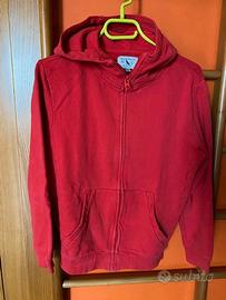 Felpa rossa cotone 100%, con cerniera, cappuccio e