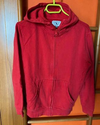 Felpa rossa cotone 100%, con cerniera, cappuccio e