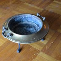 braciere antico in rame e ottone con supporto  Ø40