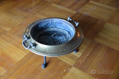 braciere antico in rame e ottone con supporto  Ø40