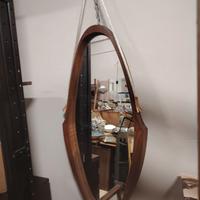 Specchio vintage anni 60 in teak con corda