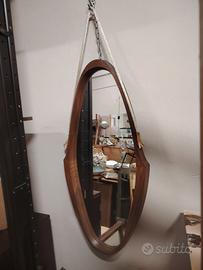 Specchio vintage anni 60 in teak con corda