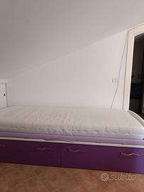 Letto camera ragazza con cassettoni bianco/lilla