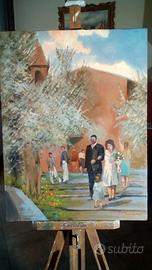pittura ad olio "matrimonio anni '50"
