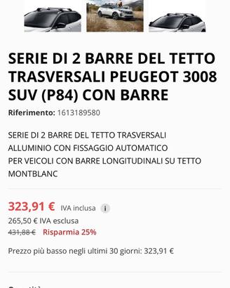Barre da tetto originali Peugeot 3008