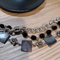 Bracciale con ossidiana, pietre in vetro e acciaio