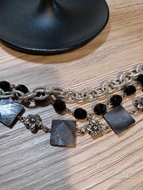 Bracciale con ossidiana, pietre in vetro e acciaio