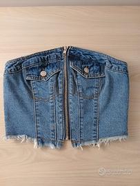 Top corsetto in denim con cerniera frontale 