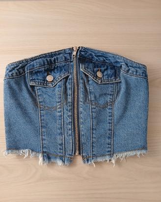 Top corsetto in denim con cerniera frontale 