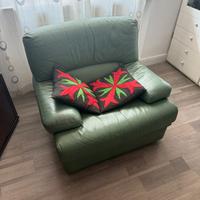 Divano e poltrona in pelle verdi
