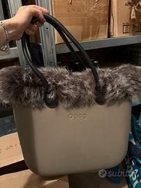Obag borsa tortora pelliccia vera e lana