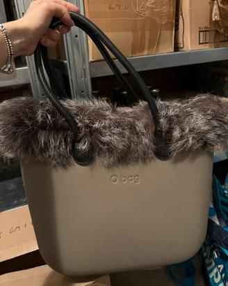Obag borsa tortora pelliccia vera e lana