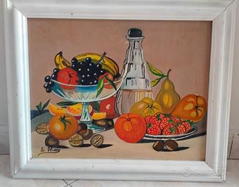 Quadro con natura morta con frutta dipinto a olio.