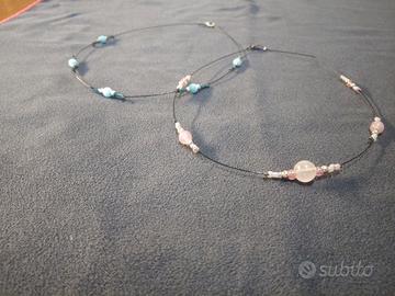 Coppia Collane "girocollo" con perle Blu e Rosa