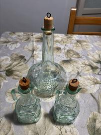 Set Oliera, Acetiera e Fiasco Vetro Verde Vintage