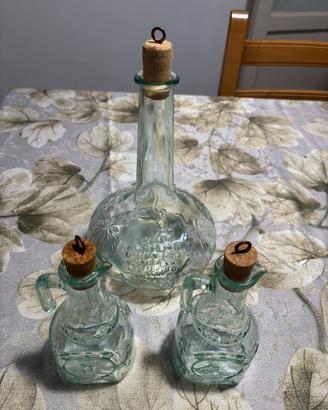 Set Oliera, Acetiera e Fiasco Vetro Verde Vintage