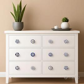 Set 10pz Pomelli di Ceramica Floreali blu e bianco