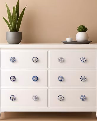 Set 10pz Pomelli di Ceramica Floreali blu e bianco