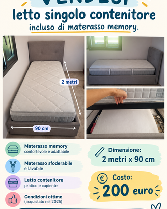 Letto singolo contenitore con materasso seminuovo
